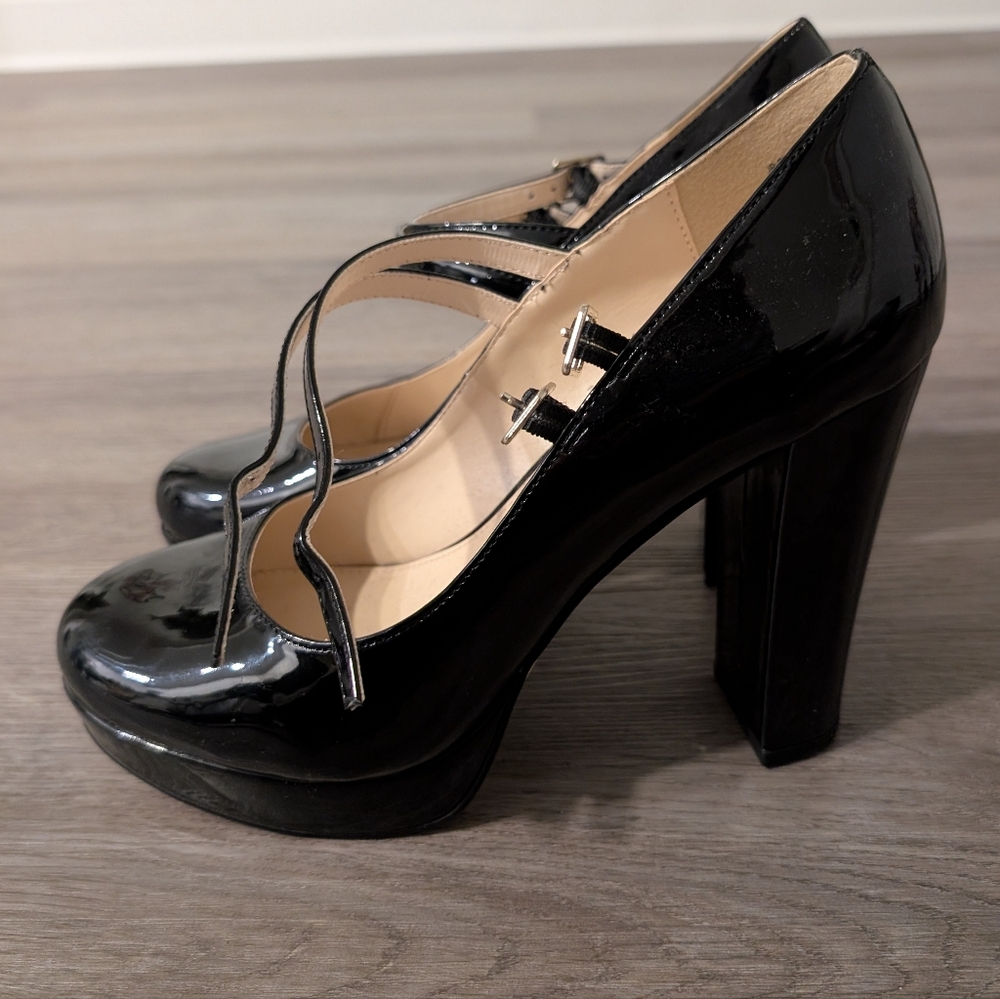 Jessica Simpson Black Patent Double-Strap Mary Jane Heels - Picture 2 of 4